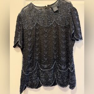 Elegant Black Beaded Women's Top